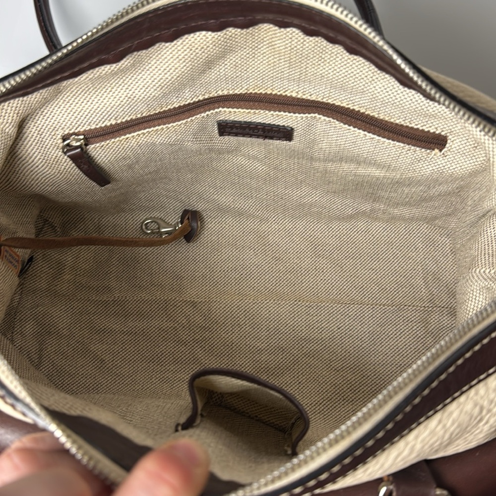 Dooney & Bourke cream & brown leather double pocket tote - Picture 11 of 15